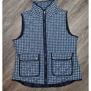Cambridge Women's Blue Gingham Puffer Vest Size M Casual Quilted